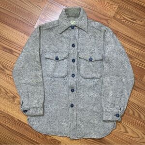 Vintage 60s L.L. Bean Script Herringbone Shirt Jacket Size S Heavyweight Hunting